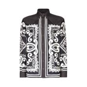 Dolce & Gabbana Grafiskt Tryck Denim-Trim Skjorta Black, Herr