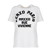 Kenzo Vit Loose Tshirt med Kenzo Paris Logo White, Dam