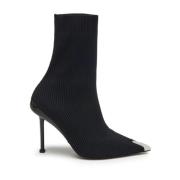 Alexander McQueen Stickade Ankelboots med Silver Tåkappa Black, Dam