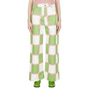 Ahluwalia Rutig Wide Leg Jeans Green, Dam