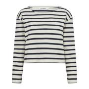 Co'Couture Klassisk Randig Crop Sweatshirt Beige, Dam