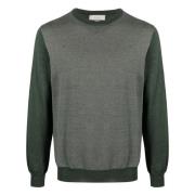 Canali Italiensk Ull Crew-Neck Stickat Green, Herr