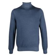 Barba Räfflad Ull Rollneck Tröja Blue, Herr