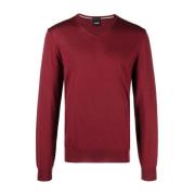 Hugo Boss V-ringad Stickat med Ton-i-Ton Logotyp Red, Herr