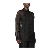 Prada Svart silkeorganza skjorta med plastron Black, Dam