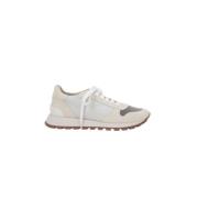 Brunello Cucinelli Elfenbensfärgade låga sneakers med vita insatser Wh...