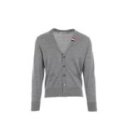 Thom Browne Grå Ull Cardigan med Tricolor Intarsia Gray, Herr