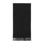 Saint Laurent Svart fransad halsduk med ringbundet design Black, Dam