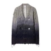 Off White Sliten Mohair Cardigan i Grått Gray, Herr