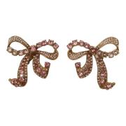 Dolce & Gabbana Gold Plated Brass Pink Clear Crystal Bow Earrings Yell...