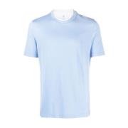 Brunello Cucinelli Crew-neck Bomull T-shirt med Kontrastkant Blue, Her...