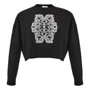 Max Mara Jacquard Ull Cropped Pullover Black, Dam