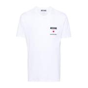 Moschino Broderad Logotyp Crew Neck T-shirt White, Herr