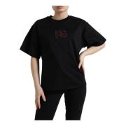 Dolce & Gabbana Svart kristalldekorerad T-shirt Black, Dam