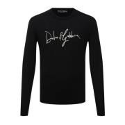 Dolce & Gabbana Svart Logobroderad Ulltröja Black, Herr