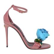 Dolce & Gabbana Rosa Patentlädersandal med Broderad Blomma Pink, Dam