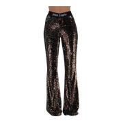Palm Angels Sequins Flare Logo Tape Byxor Brown, Dam