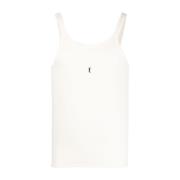 Saint Laurent Logo-broderad ribbstickad tanktopp White, Herr