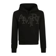 Amiri Svarta Staggered Logo Hoodie Sweaters Black, Herr