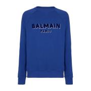 Balmain Imperial Blå Sweatshirt med Flockat Logotyp Blue, Herr