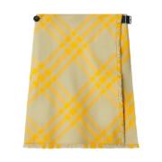 Burberry Rutigt Skirt med Bälte Yellow, Dam