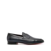 Santoni Klassiska Navy Calfskin Loafers Blue, Herr