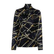 Versace Blå+Guld Ropes Print Skjorta Blue, Dam