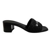 Givenchy Exklusiv Raffia-Bast Sandal med Signatur Broderi Black, Dam