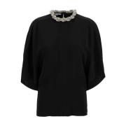 Stella McCartney Svart T-shirt med kristallkedja Black, Dam