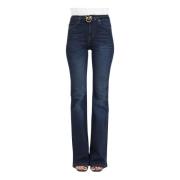 Pinko Flare-Fit Denim Jeans med Love Birds Diamond Cut Spänne Blue, Da...