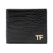 Tom Ford Svart plånbok med krokodiltryck och TF-logotyp Black, Herr