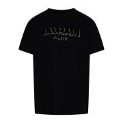 Balmain Texturerad Logotyp T-Shirt för Män Black, Herr