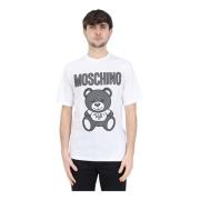 Moschino Herr Vit Ekologisk Bomull T-shirt med Mesh Teddy Bear Print W...