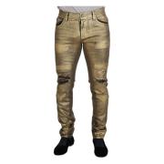 Dolce & Gabbana Guld Bomull Tattered Skinny Herr Denim Jeans Yellow, H...