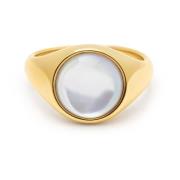 Nialaya Men's Gold Signet Ring with Pearl Dome Yellow, Herr