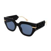 Fendi Dam solglasögon med blåa linser Black, Dam