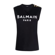 Balmain Logo Print Tank Top Black, Dam