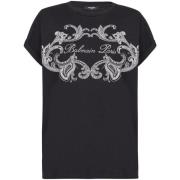 Balmain Svarta Paisley Print T-shirts och Polos Black, Dam