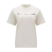 Moncler Vita Ribbade T-shirts och Polos med Paljettlogotyp White, Dam