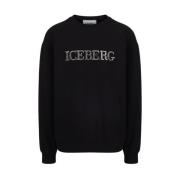 Iceberg Logo Crewneck Sweatshirt Black, Herr