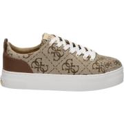 Guess Beige Tyg Sneakers med All Over Logo Beige, Dam