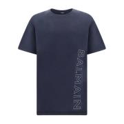Balmain Blå Bomull T-Shirt med Logodetalj Blue, Herr