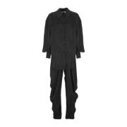 The Attico Svart bomulls jumpsuit med krage och långa ärmar Black, Dam