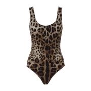 Dolce & Gabbana Leopard Djup Halsringning Havskläder Brown, Dam