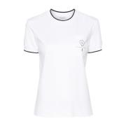 Brunello Cucinelli Vit Bomull T-shirt med Kontrastkant och Bröstficka ...