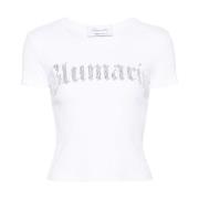 Blumarine Ottico Cropped T-Shirt White, Dam