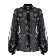 Kocca Elegant Blommig Skjorta med Transparenta Detaljer Black, Dam