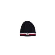 Moncler Ultrafin ullbeanie med trefärgad kant Black, Unisex