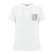 Kocca Bomullst-shirt med applicerade str-stenar White, Dam