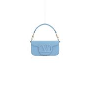 Valentino Garavani Slät läderhandväska med platina-hårdvara Blue, Dam